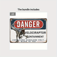 AntSwegg Tin Sign Danger Velociraptor Containment Metal Sign