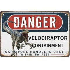 AntSwegg Tin Sign Danger Velociraptor Containment Metal Sign