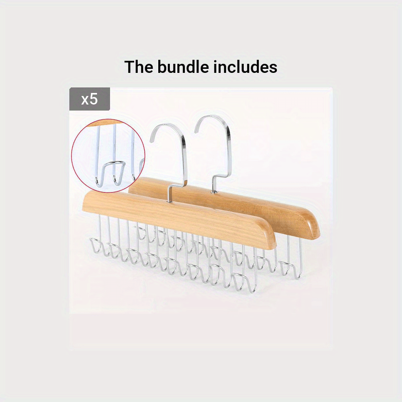 Solid Wood Hanging Rack for Belts, Hats, Ties - 8 Hooks - 2 Colors