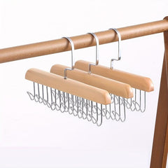 Solid Wood Hanging Rack for Belts, Hats, Ties - 8 Hooks - 2 Colors