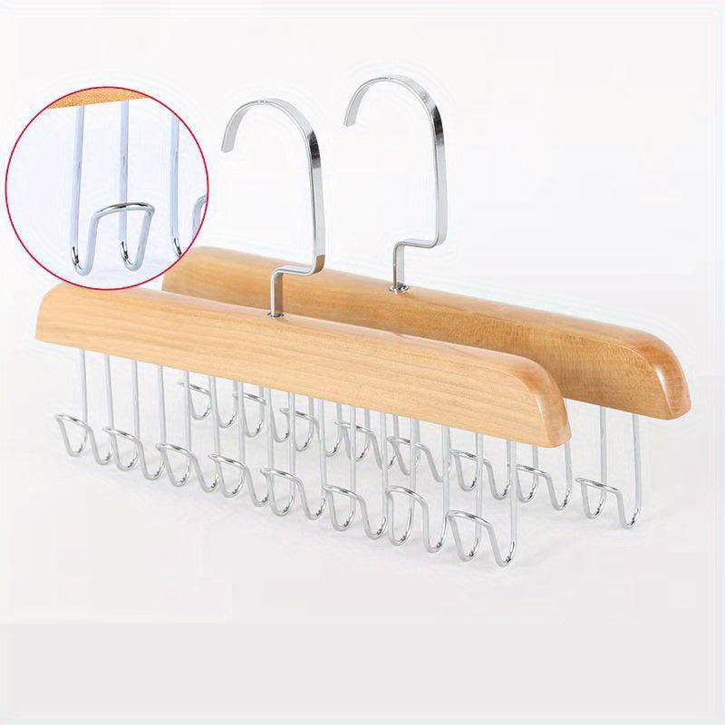 Solid Wood Hanging Rack for Belts, Hats, Ties - 8 Hooks - 2 Colors
