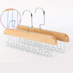 Solid Wood Hanging Rack for Belts, Hats, Ties - 8 Hooks - 2 Colors