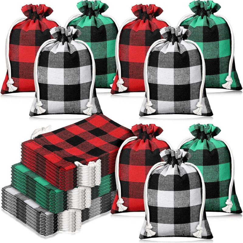 10pcs Plaid Cotton Drawstring Candy Gift Storage Bag for Kids