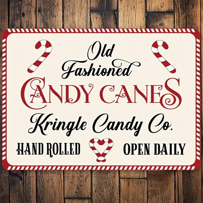 Old Candy Cane Sign Christmas Treat Santa Decor Tin Sign Retro Metal
