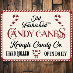 Old Candy Cane Sign Christmas Treat Santa Decor Tin Sign Retro Metal