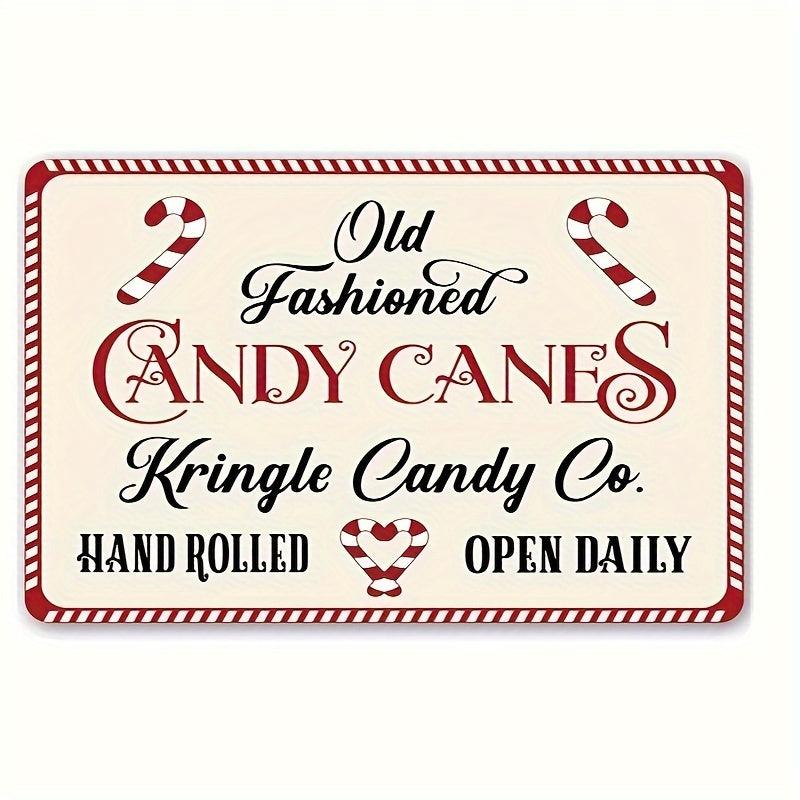 Old Candy Cane Sign Christmas Treat Santa Decor Tin Sign Retro Metal