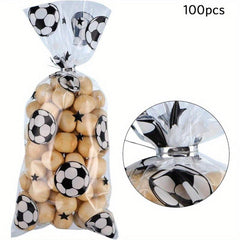 100Pcs Soccer Gift Bags Treat Candy Bags Cookie Bag With Twist Ties