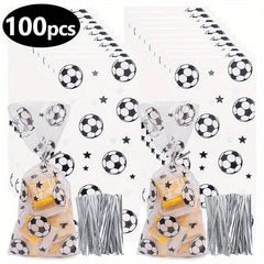 100Pcs Soccer Gift Bags Treat Candy Bags Cookie Bag With Twist Ties