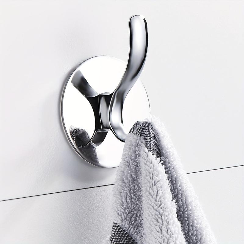 4pcs Adhesive Hooks Wall Mount Key Robe Coat Towel Stainless Steel Hooks Silvery