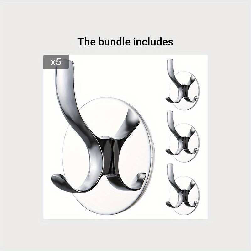 4pcs Adhesive Hooks Wall Mount Key Robe Coat Towel Stainless Steel Hooks Silvery