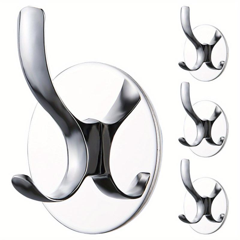 4pcs Adhesive Hooks Wall Mount Key Robe Coat Towel Stainless Steel Hooks Silvery