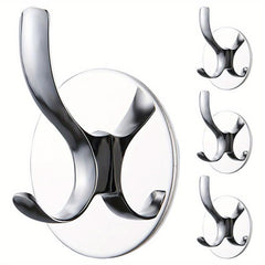 4pcs Adhesive Hooks Wall Mount Key Robe Coat Towel Stainless Steel Hooks Silvery