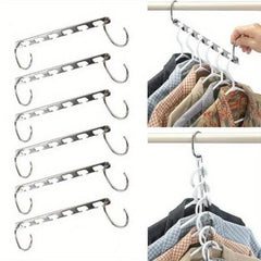 Space Saving Metal Hangers With Hook 6 Hole Clothing Wardrobe Organizer