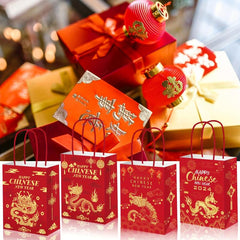 12pcs Chinese Dragon Happy Year Red Paper Party Bags for Candy Treat Favors