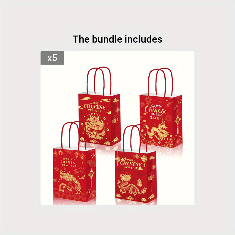 12pcs Chinese Dragon Happy Year Red Paper Party Bags for Candy Treat Favors