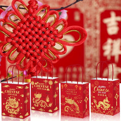 12pcs Chinese Dragon Happy Year Red Paper Party Bags for Candy Treat Favors
