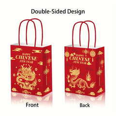 12pcs Chinese Dragon Happy Year Red Paper Party Bags for Candy Treat Favors