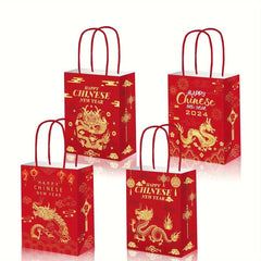 12pcs Chinese Dragon Happy Year Red Paper Party Bags for Candy Treat Favors