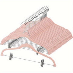 5pcs Flocking Hanger With Clip Anti Wrinkle Non-slip Clothes Hanger