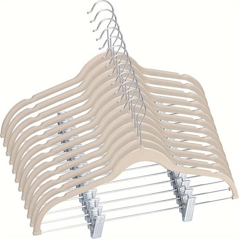 5pcs Flocking Hanger With Clip Anti Wrinkle Non-slip Clothes Hanger