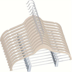 5pcs Flocking Hanger With Clip Anti Wrinkle Non-slip Clothes Hanger