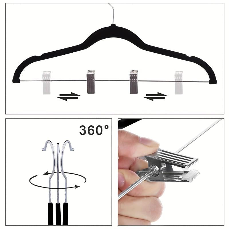 5pcs Flocking Hanger With Clip Anti Wrinkle Non-slip Clothes Hanger