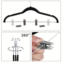 5pcs Flocking Hanger With Clip Anti Wrinkle Non-slip Clothes Hanger