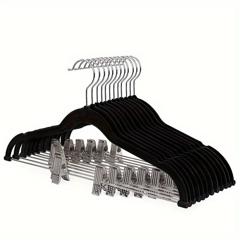 5pcs Flocking Hanger With Clip Anti Wrinkle Non-slip Clothes Hanger
