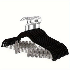 5pcs Flocking Hanger With Clip Anti Wrinkle Non-slip Clothes Hanger
