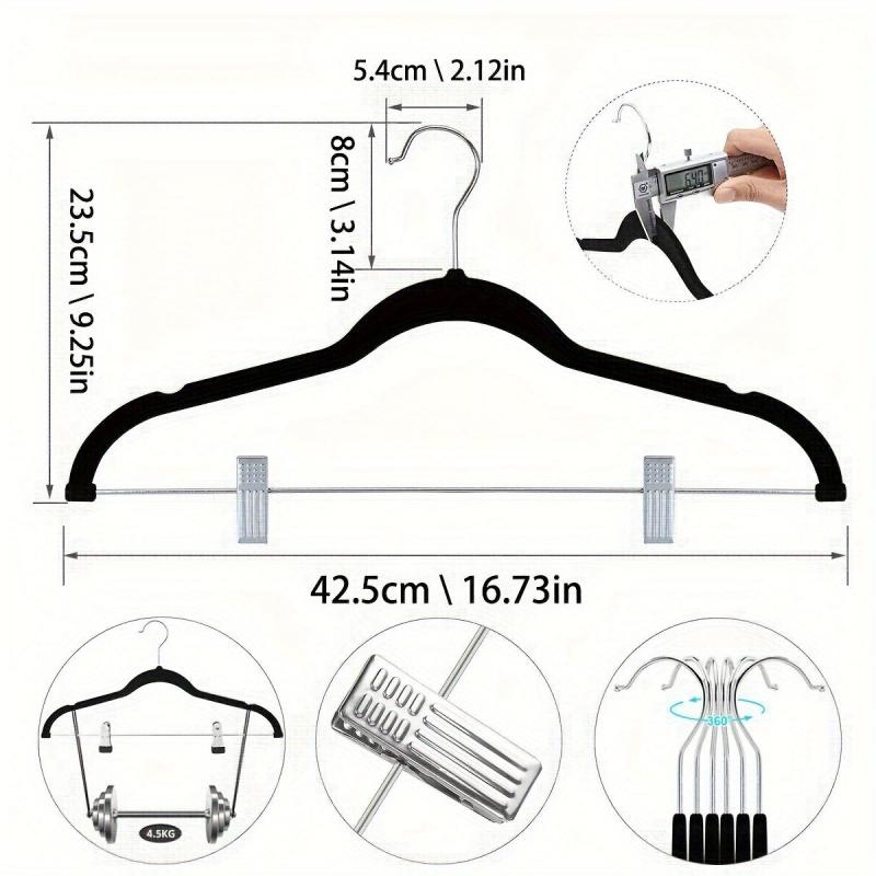 5pcs Flocking Hanger With Clip Anti Wrinkle Non-slip Clothes Hanger