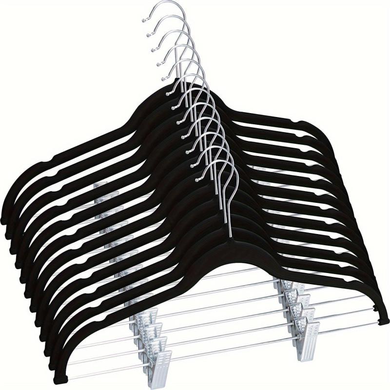 5pcs Flocking Hanger With Clip Anti Wrinkle Non-slip Clothes Hanger