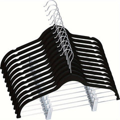 5pcs Flocking Hanger With Clip Anti Wrinkle Non-slip Clothes Hanger
