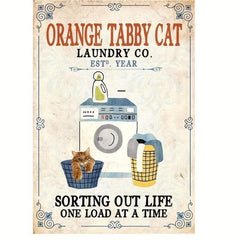 Vintage Orange Tabby Cat Laundry Company Metal Sign