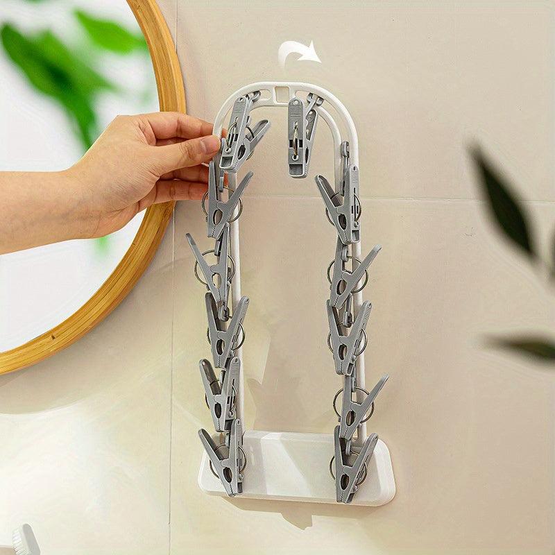 Folding Clothes Rack with Clips for Drying Underwear Socks