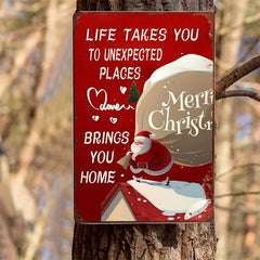 Vintage Metal Sign Love Brings You Home Merry Christmas Retro