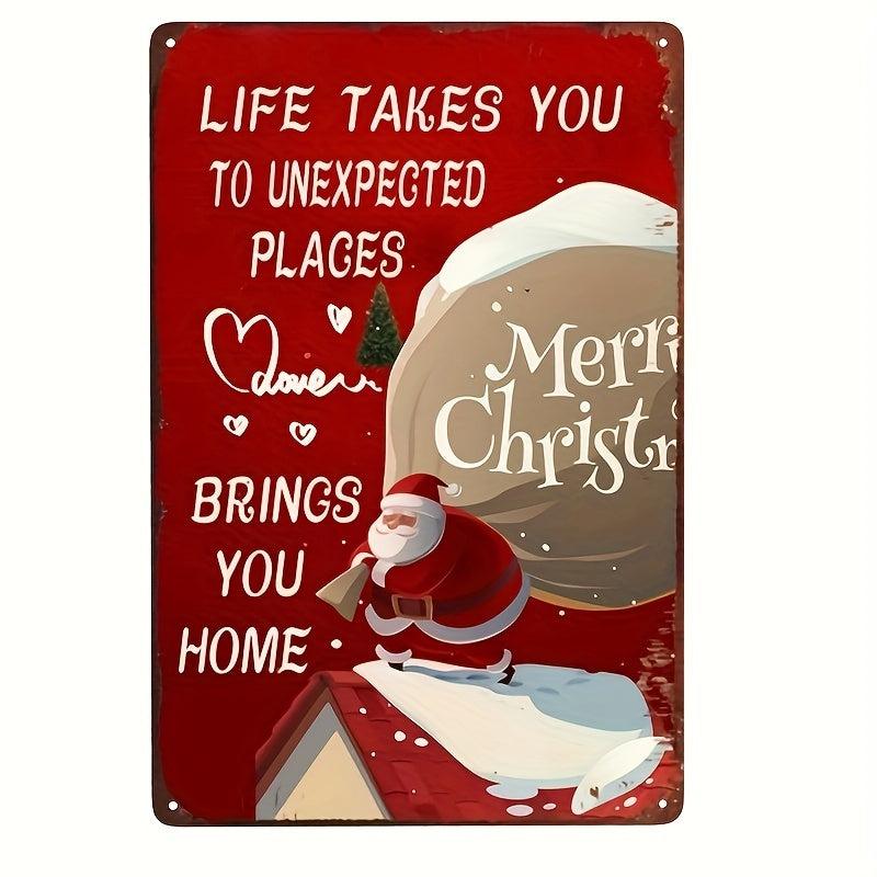 Vintage Metal Sign Love Brings You Home Merry Christmas Retro