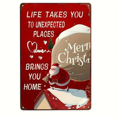 Vintage Metal Sign Love Brings You Home Merry Christmas Retro