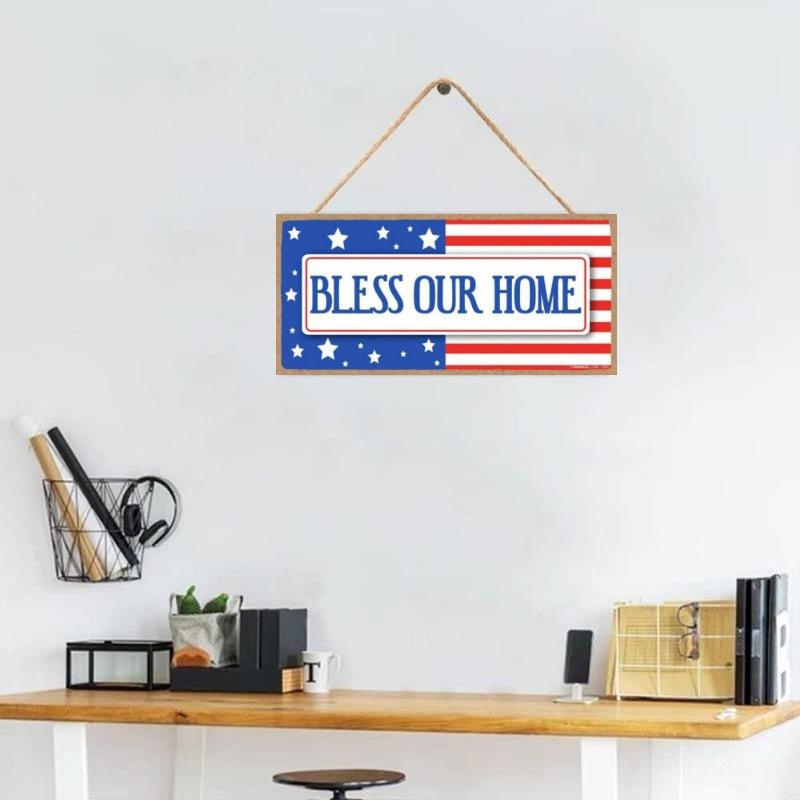 Bless Our Home American Flag Wall Hanging Sign