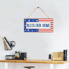 Bless Our Home American Flag Wall Hanging Sign