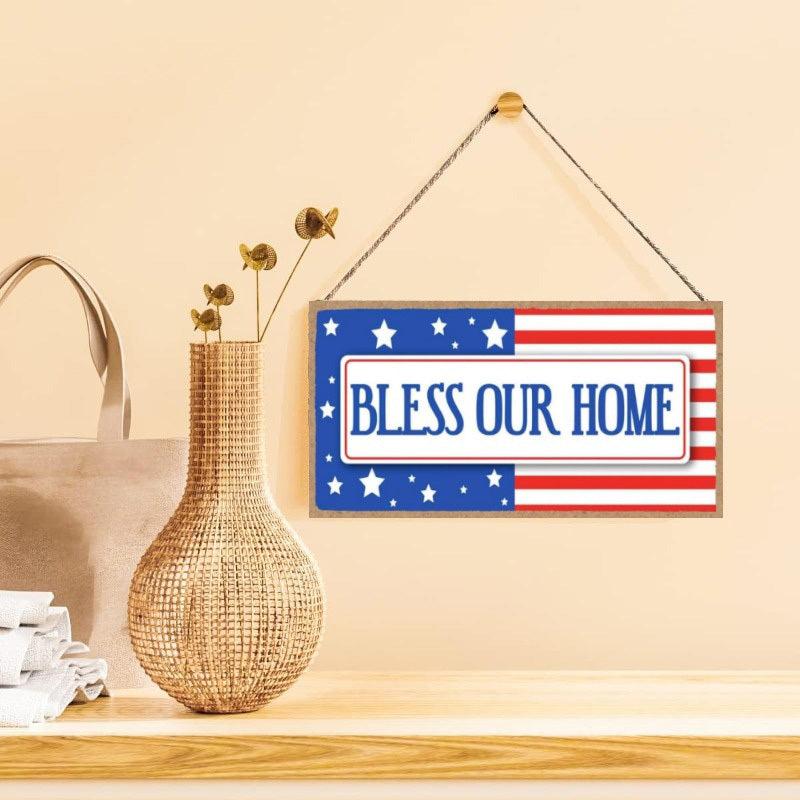 Bless Our Home American Flag Wall Hanging Sign