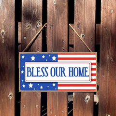 Bless Our Home American Flag Wall Hanging Sign