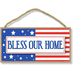 Bless Our Home American Flag Wall Hanging Sign
