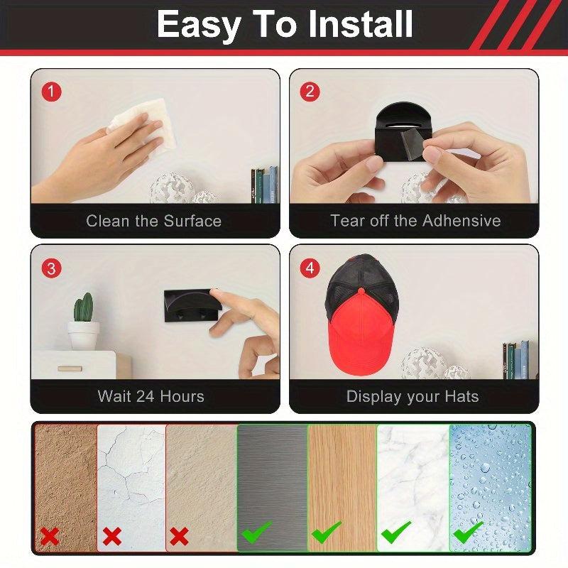 12pcs Adhesive Hat Hooks For Wall - No Drilling - Strong Hat Holder