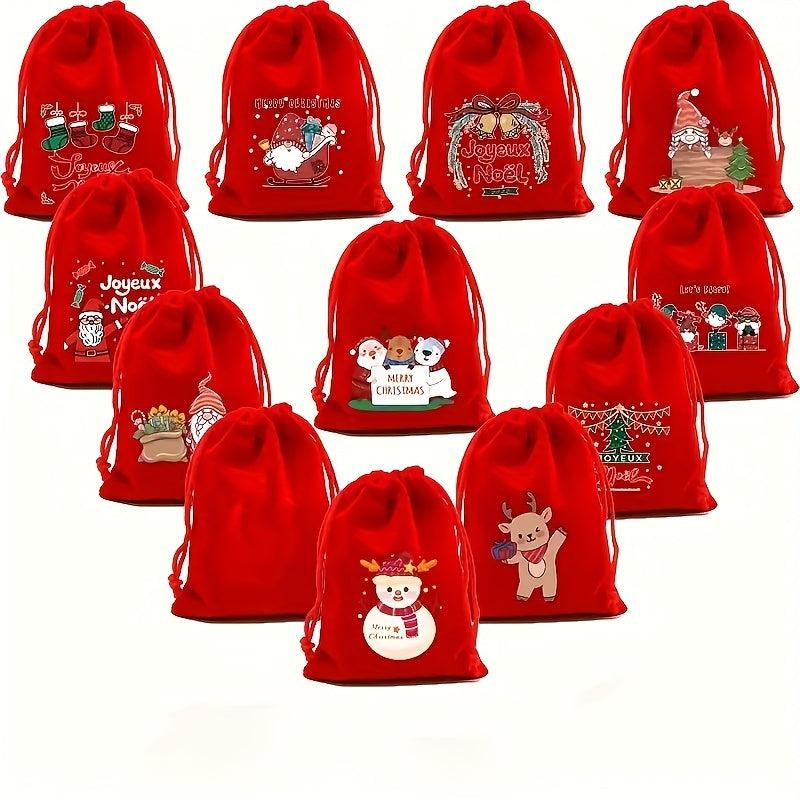 5pcs Red Christmas Velvet Bags 9x12cm Drawstring Candy Gift Bracelet Jewelry Pac