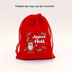 5pcs Red Christmas Velvet Bags 9x12cm Drawstring Candy Gift Bracelet Jewelry Pac