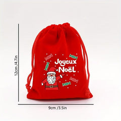 5pcs Red Christmas Velvet Bags 9x12cm Drawstring Candy Gift Bracelet Jewelry Pac