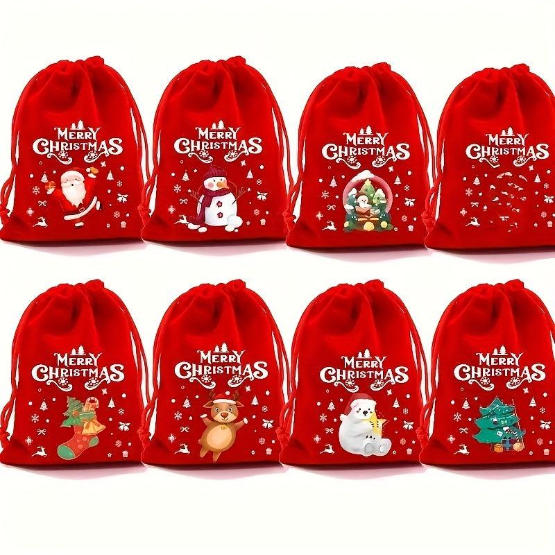 5pcs Red Christmas Velvet Bags 9x12cm Drawstring Candy Gift Bracelet Jewelry Pac