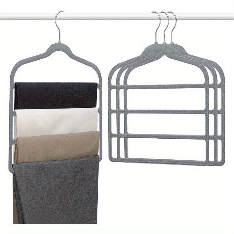 2 Packs Plush 4-Layer Pants Hangers Anti-Slip for Stores