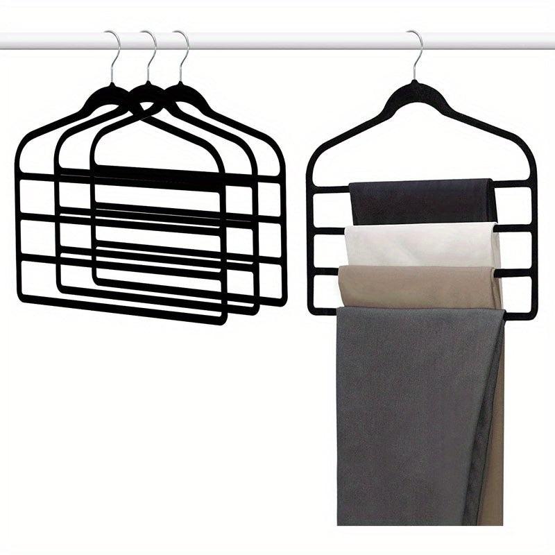 2 Packs Plush 4-Layer Pants Hangers Anti-Slip for Stores