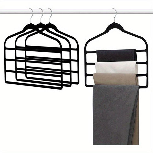2 Packs Plush 4-Layer Pants Hangers Anti-Slip for Stores